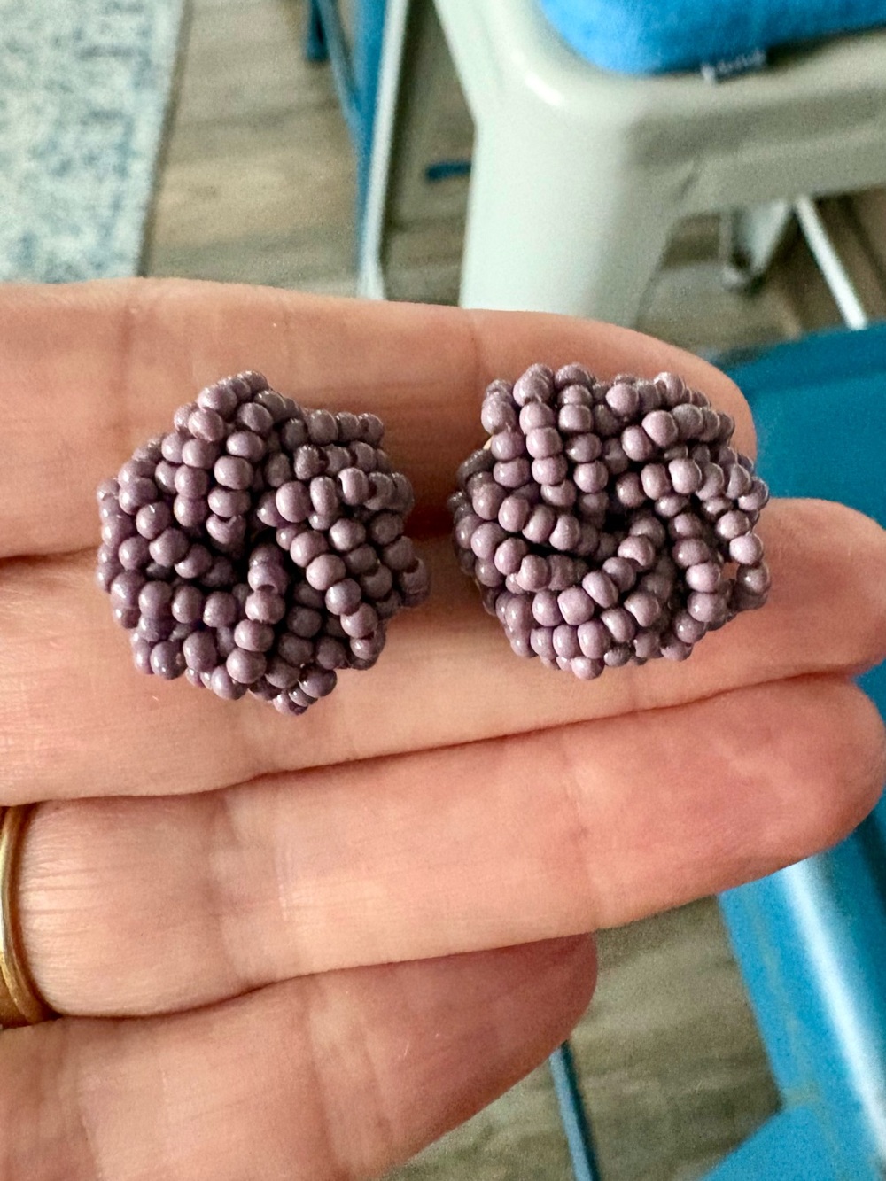 Handmade Lavender Beaded Floral Stud Earrings - Women Jewelry